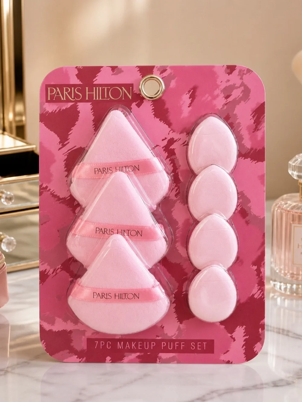 Paris Hilton Pink 7-Piece Makeup Puff & Teardrop Sponge Set